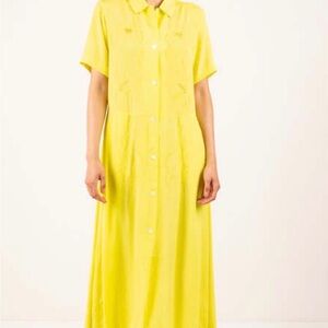 Rachel Comey Lemon Yellow Button-Front Midi Dress